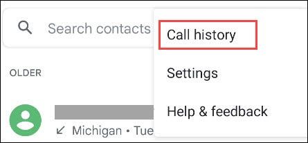 گزینه‌ی Call History در اپ گوگل فون
