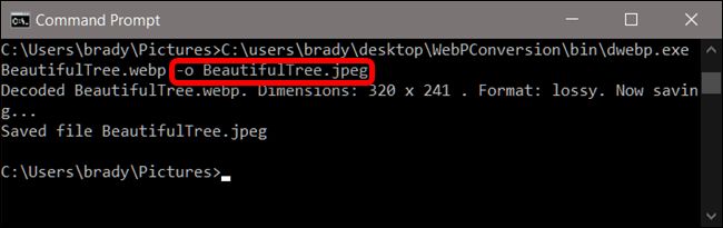 استفاده از خط فرمان/  ذخیره‌ی تصاویر WebP با فرمت JPG و PNG
